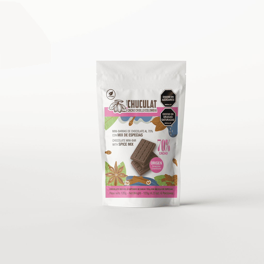 Mini barras de chocolate 70% con mix de especias 120grs