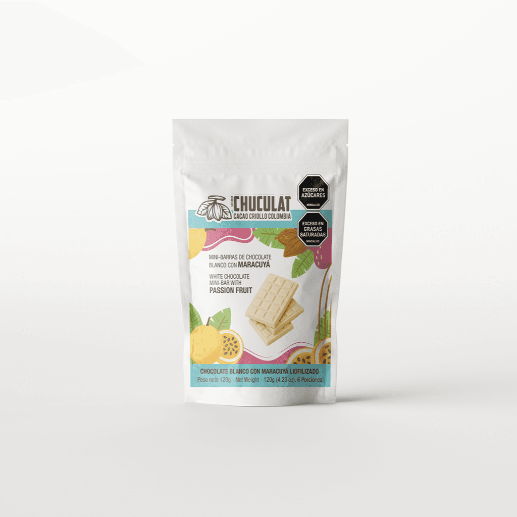 Mini barras de chocolate blanco con maracuyá 120grs