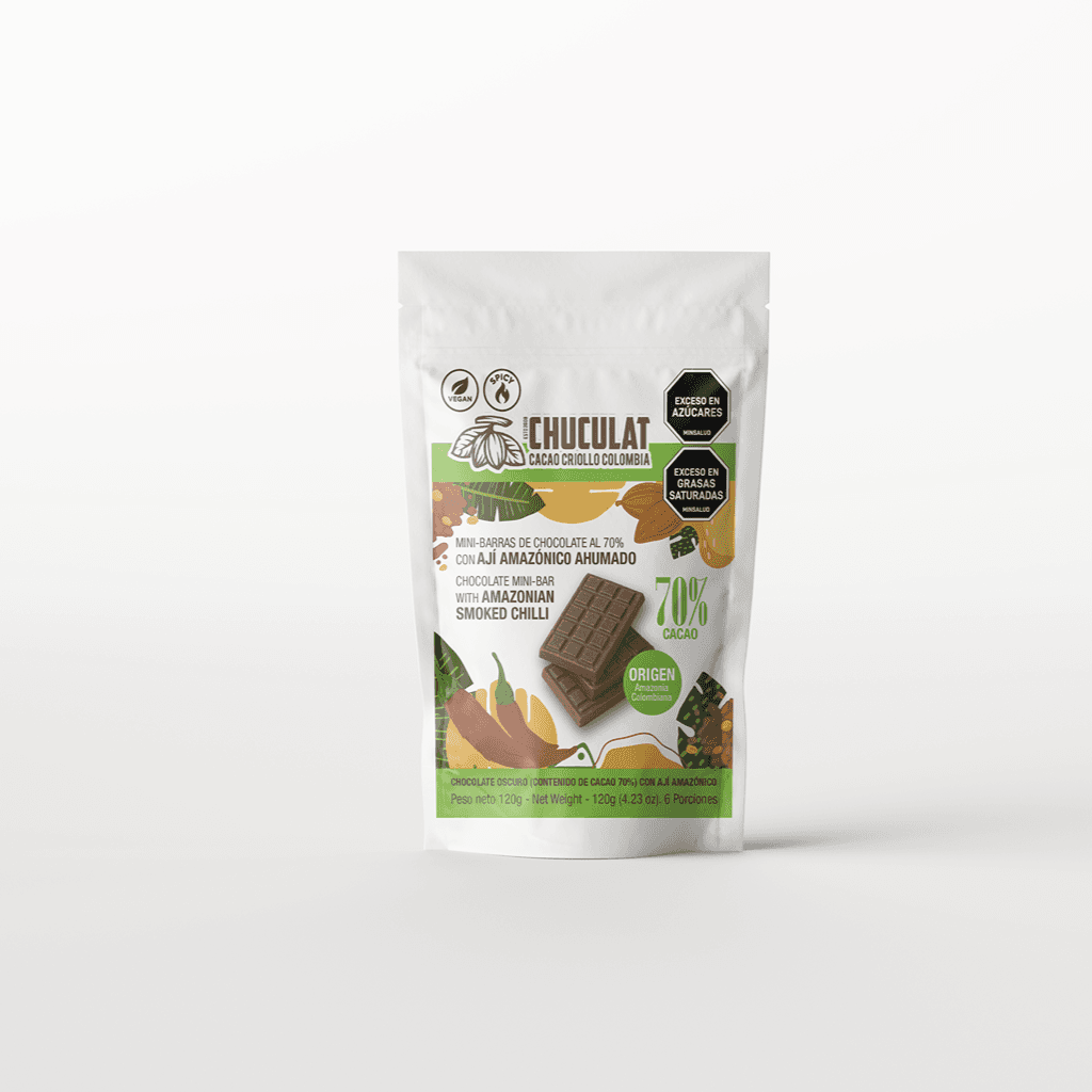 Mini barras de chocolate 70% con ají amazónico ahumado 120grs
