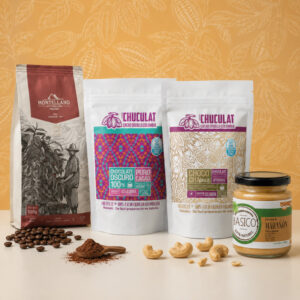 Combo para la casa:  Café - Choco Chai Mix - Chocolate Oscuro 100% puro Cacao - Crema de Marañon 220grs