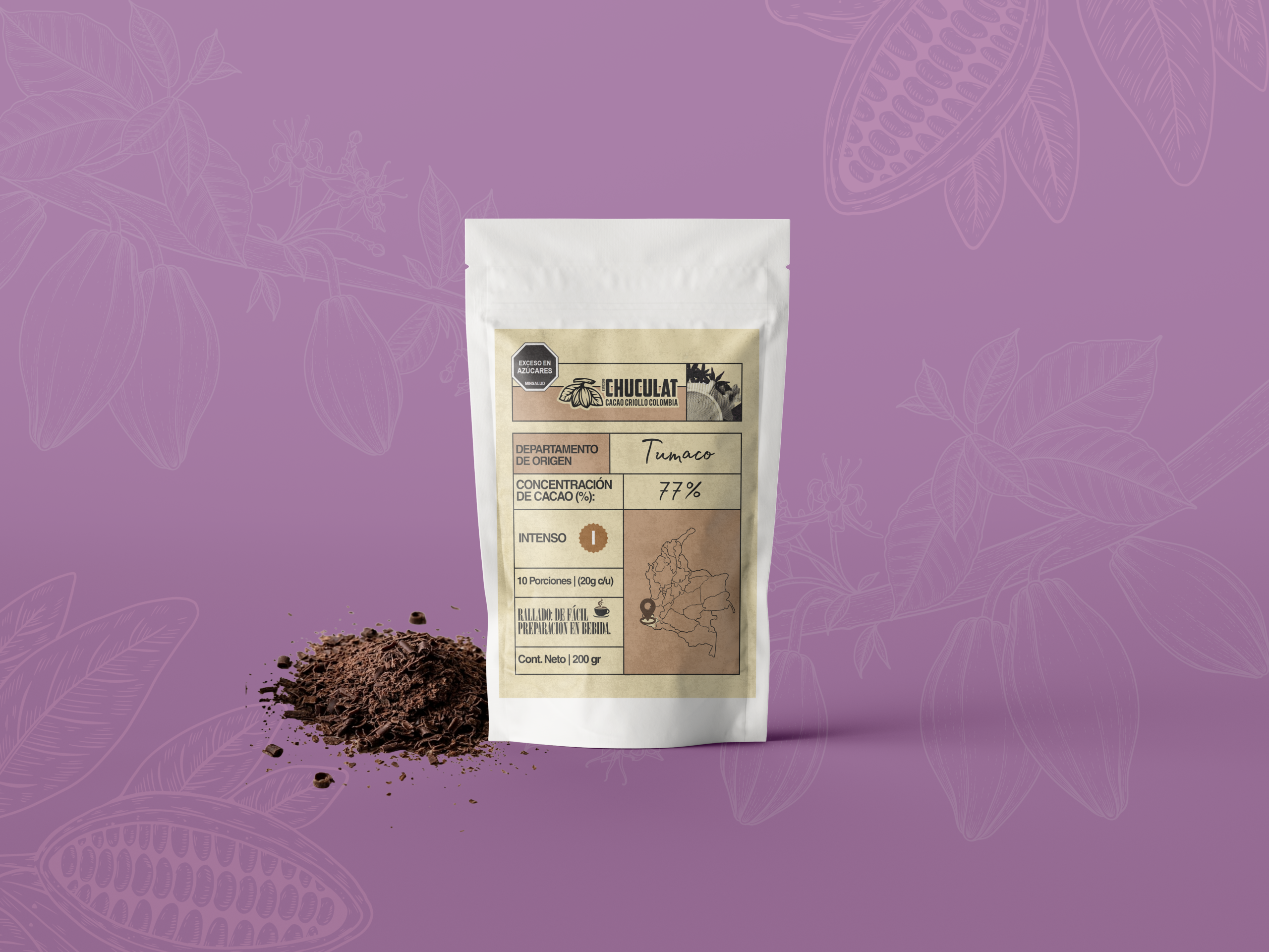 Chocolate de Mesa 77% Cacao Origen Tumaco x 200g